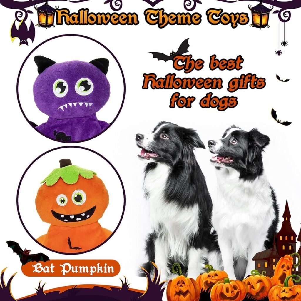 BINGPET Dog Squeaky Toys - 2 Pack No Stuffing Halloween Toy for Dogs, Interactive Toy with Squeaky Ball and Crinkle Paper, Super Fun Make Pet Busy All Time, for Small Medium Large Dogs