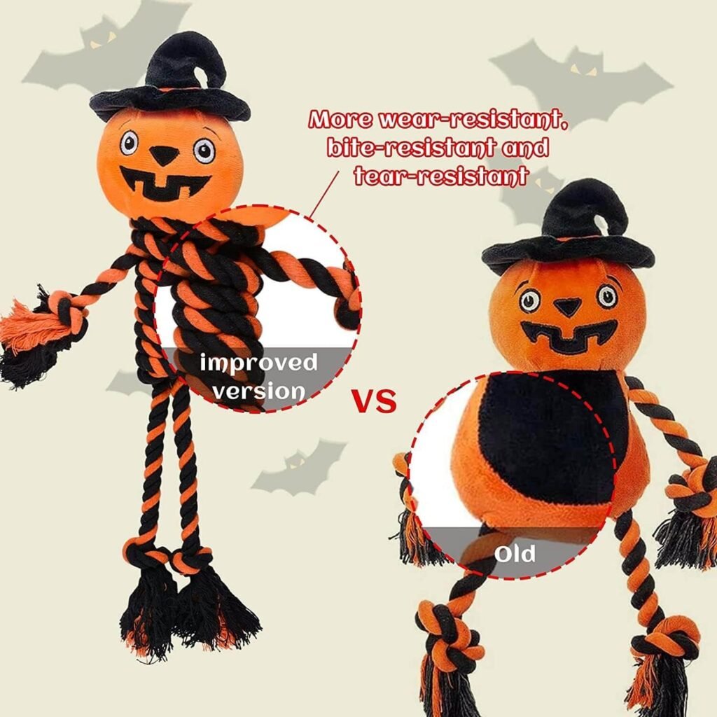 Fasezoomit Dog Toys for Small Medium Large Breeds Halloween Pumpkin Jack Skellington Rope Chew Toy Durable Tough Squeaky Puppy Toys for Pet Gifts Soft Plush Interactive Dog Toys