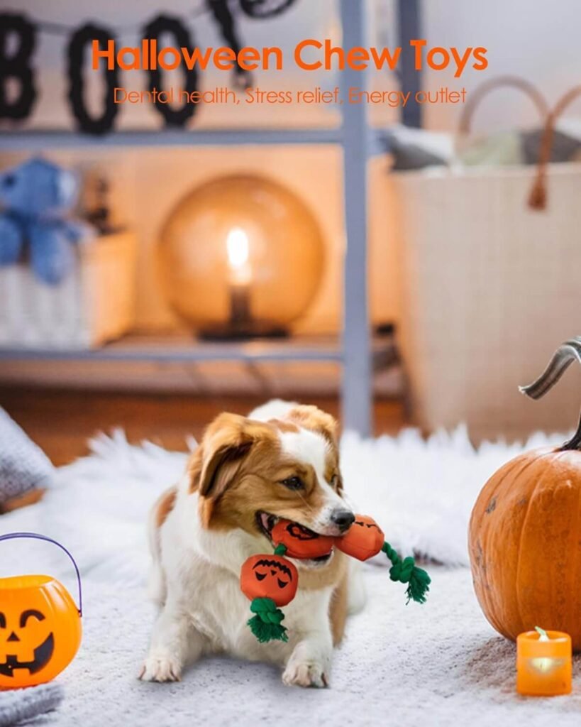 HGB Halloween Dog Toys, Squeaky Dog Toys, Tough Pumpkin Dog Toys for Aggressive Chewers, Puppy Chew Toys for Teething, Tug of War, Interactive Durable Dog Rope Toys for Small, Medium, Large Dogs