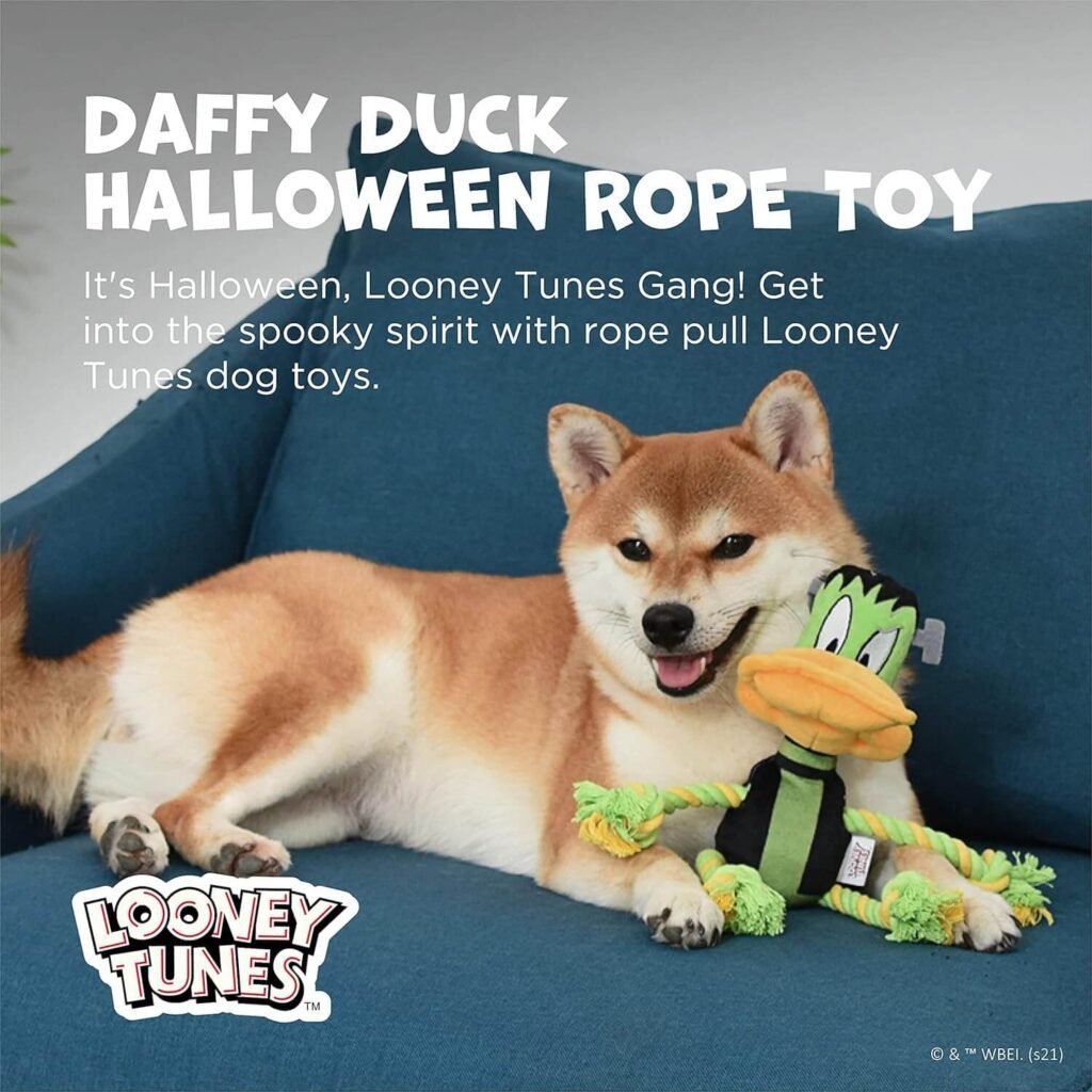 Looney Tunes for Pets Frankenstein Daffy Duck Skeleton Sylvester Halloween Rope Pull Dog Toys Bulk 14 Pc Clipstrip | Squeaky Dog Toys from Plush Dog Chew Toys