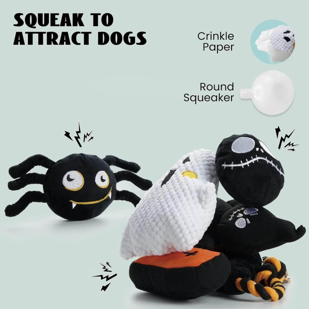 Nocciola 6 PCS Halloween Dog Squeaky Toys for Aggressive chewers, Durable Plush Dog Toys, Stuffing Body Dog Toy Set for Small to Large Dogs