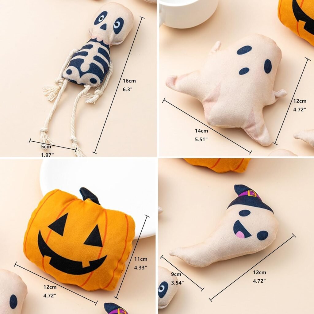 4 Packs Halloween Catnip Toys Interactive Cat Cats, Bite Chew Toys Teeth Cleaning Teething Gift for Kitten Dog