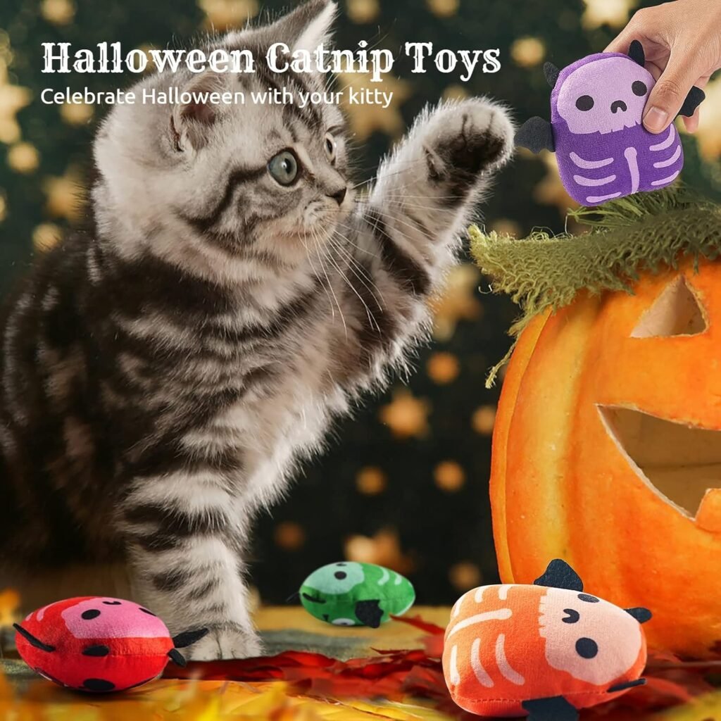 Biubiucat Catnip Toys Interactive Cat: 4PCS Cats Chew Plush Demon Toys/Pet Stuffed Nip Pillow/Kitten Best Kicker Toy/Cute and Soft Teething Gifts for Kitty Moving Indoor