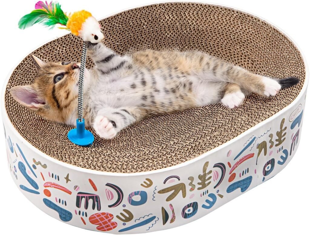 Cat Scratcher Carboard,Oval Cat Scratch Pad,Cat Scratcher Lounge Bed Nest Bowl with an Interactive Cat Toy for Cats Grinding Claw Indoor