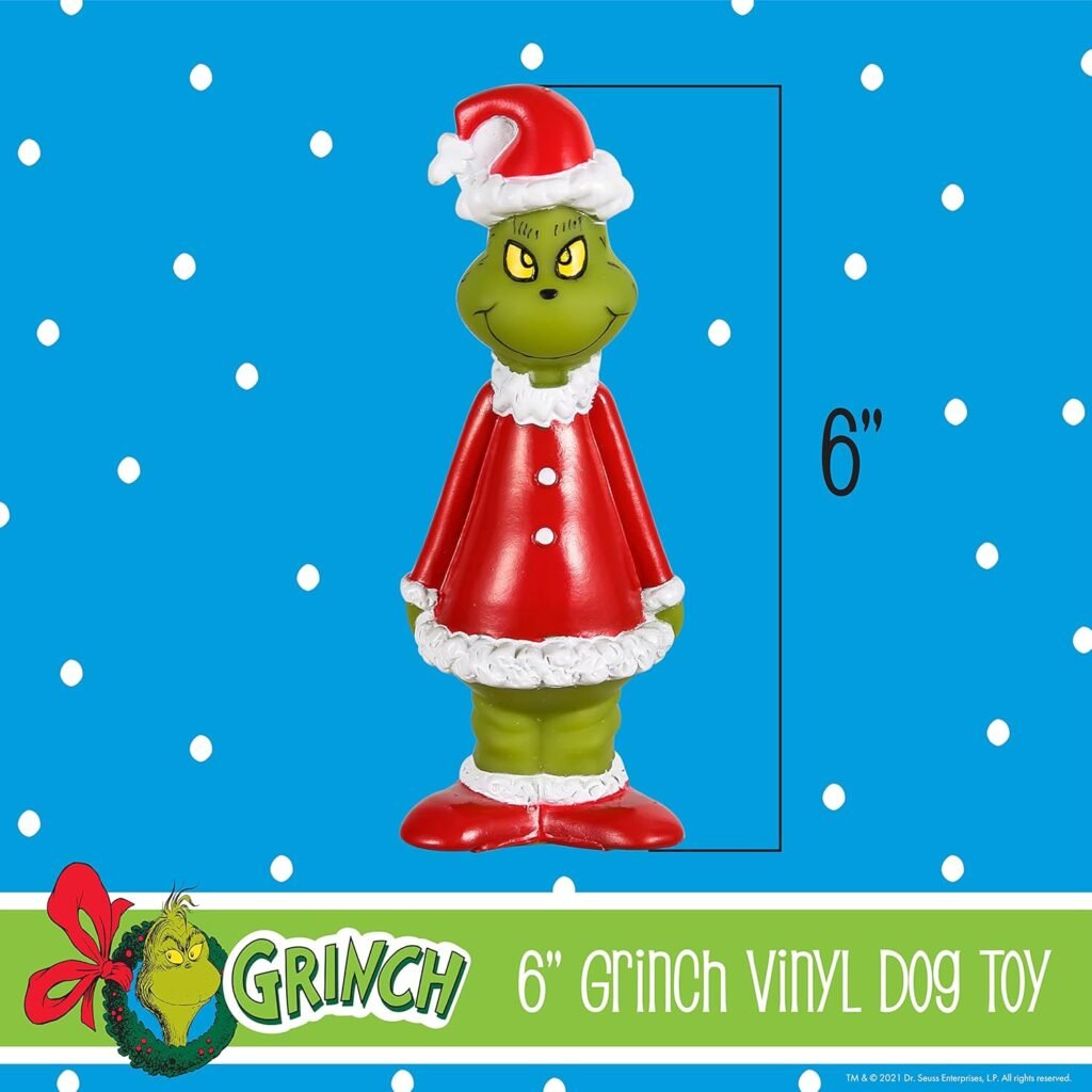 Dr. Seuss for Pets The Grinch Plush Figure Big Head Dog Toy, 6 Inch | Small Squeaky Dog Chew Toy from Dr. Seuss Collection How The Grinch Stole Christmas Movie | The Grinch Plush Dog Toy