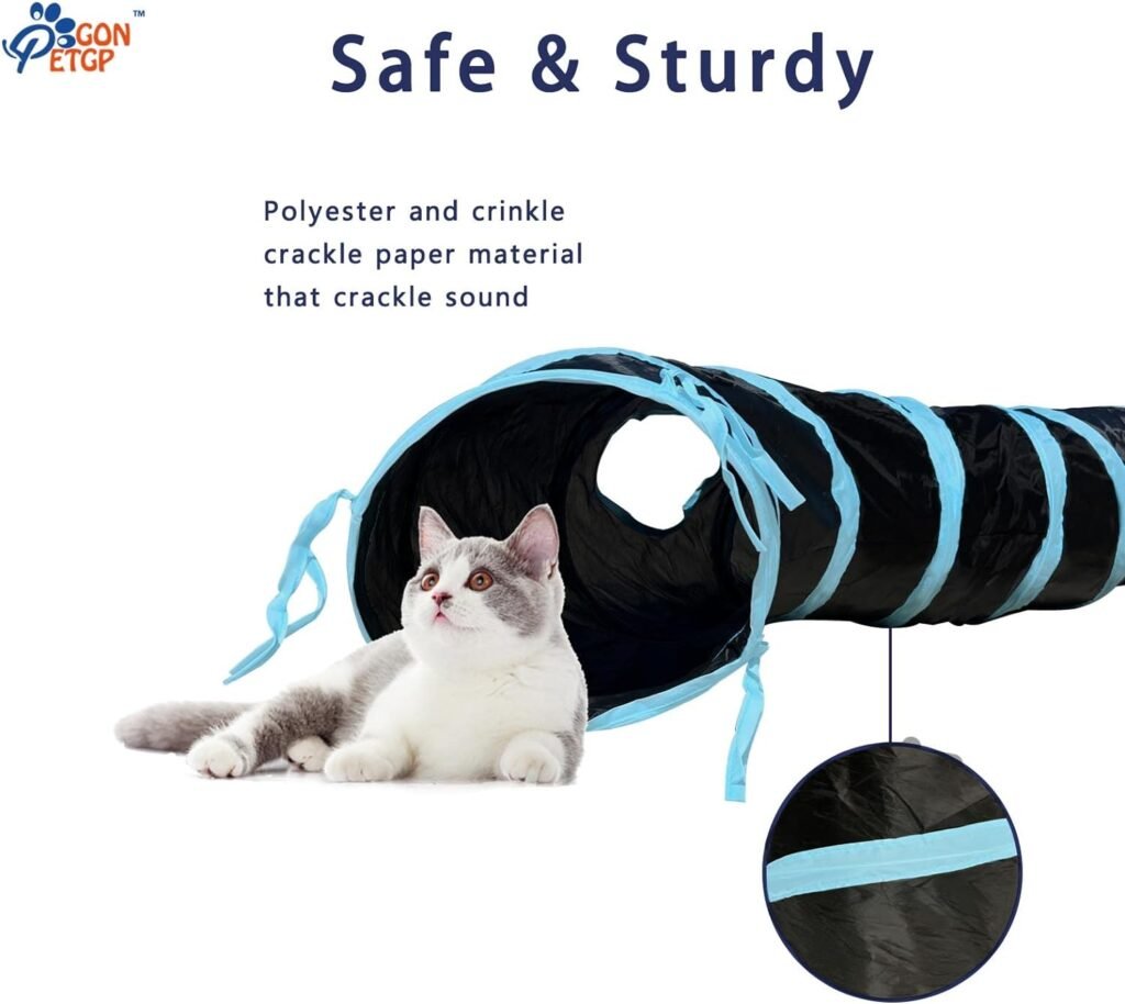 GONPETGP Cat Tunnels for Indoor Cats with Cube Tent Toys Combo, Pop Up Collapsible Crinkle Interactive Peek Hole, Cat Tube with Play Ball and Bell for Kitten, Puppy, Kitty, Rabbit - Set of 3