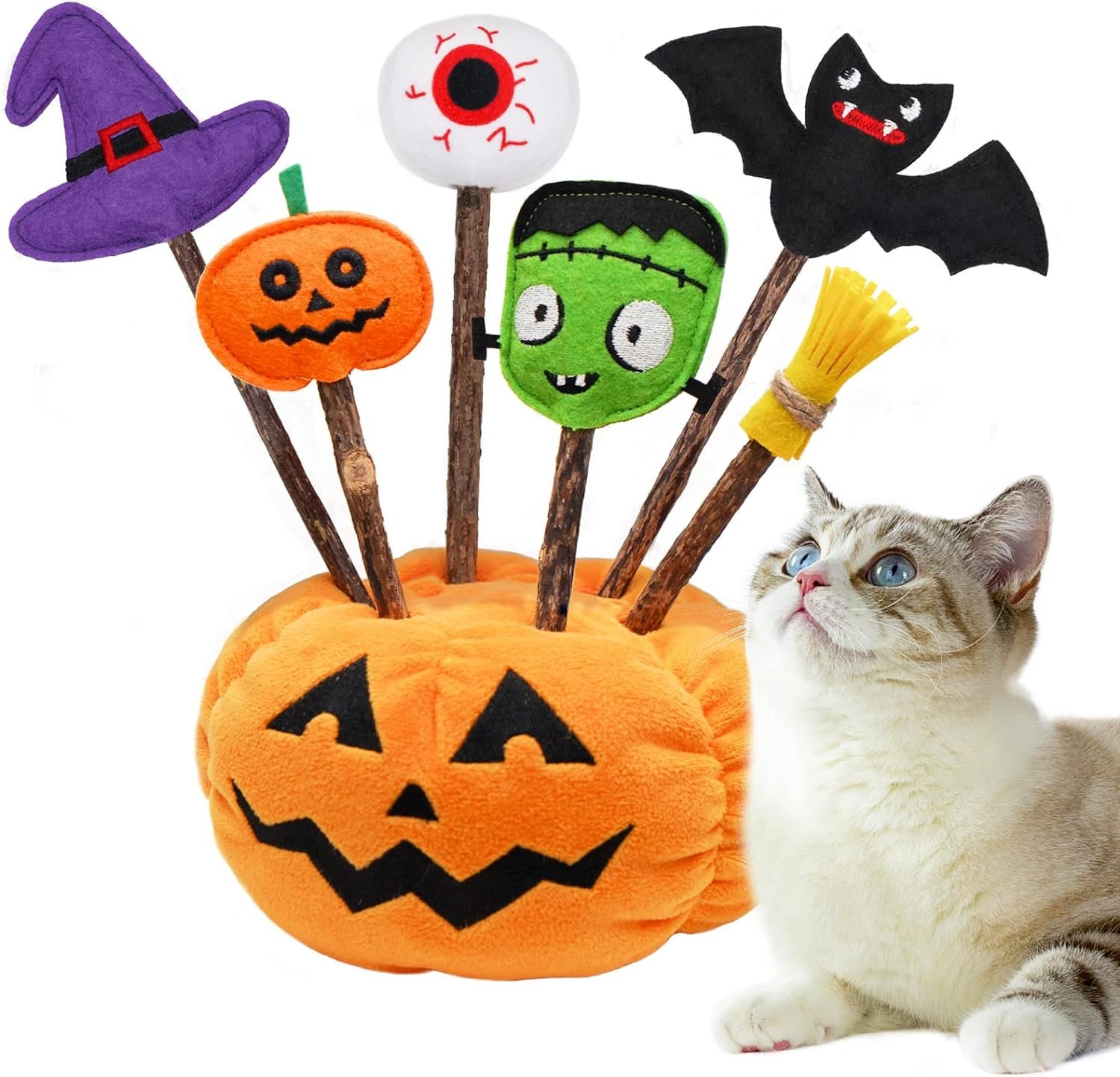 lepawit halloween cat toys for indoor cats 6pcs catnip lollipop toys natural silvervine sticks with plush pumpkin decora