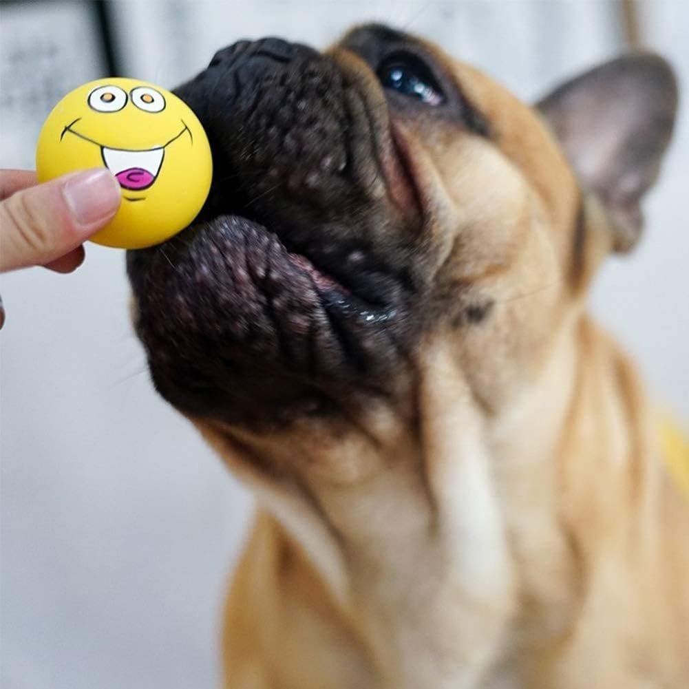 LLSPET Latex Dog Chewing Squeaky Ball Toys Face Fetch Play Toy for Puppy Small Medium Pets Dog cat 6PCS/Set-Round face cat