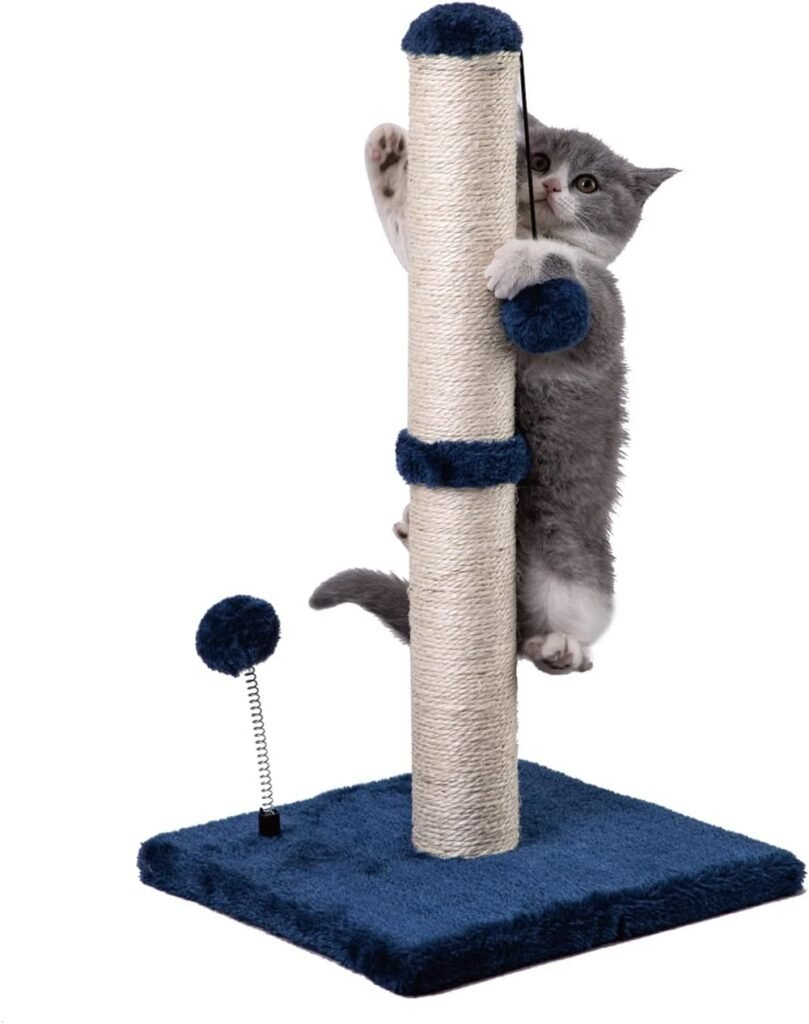 MECOOL 34” Tall Cat Scratching Post Premium Basics Kitten Scratcher Sisal Scratch Posts Trees with Hanging Ball for Indoor Cats (34 inches for Adult Cats, Beige)