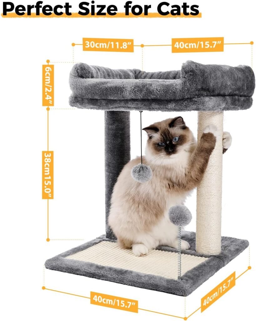PAWZ Road Cat Scratching Post Bed, Featuring with Soft Perch Sisal-Covered Scratch Posts and Pads with Play Ball Great for Kittens and Cats