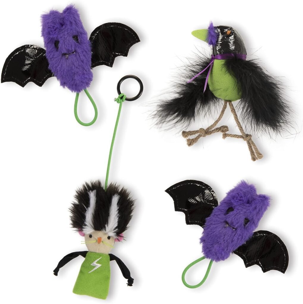 Petlinks (4 Set Bundle Halloween Cat Toys, 2X Crinkle Bat Launchers, 1x Catnip Crow, 1x Bride of Frank Dangler - Multi Color, 4 Set Bundle
