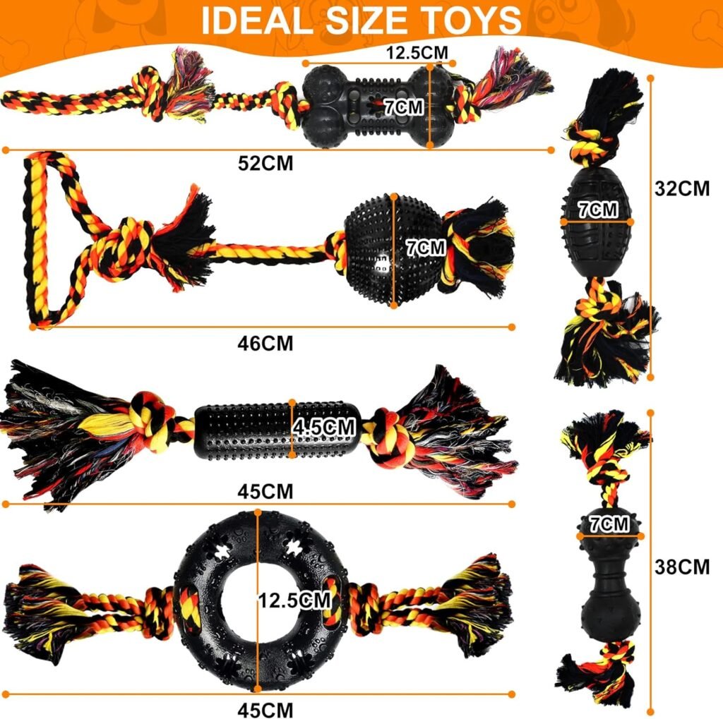 Yipetor Durable Dog Chew Toys 6 Pack, Cotton Rope Rubber Dog Toys, Indestructible, Convex Design for Puppy Small Medium Large Dogs, Tug of War, Fetching, Puppy Teething Toy for Boredom, Gift